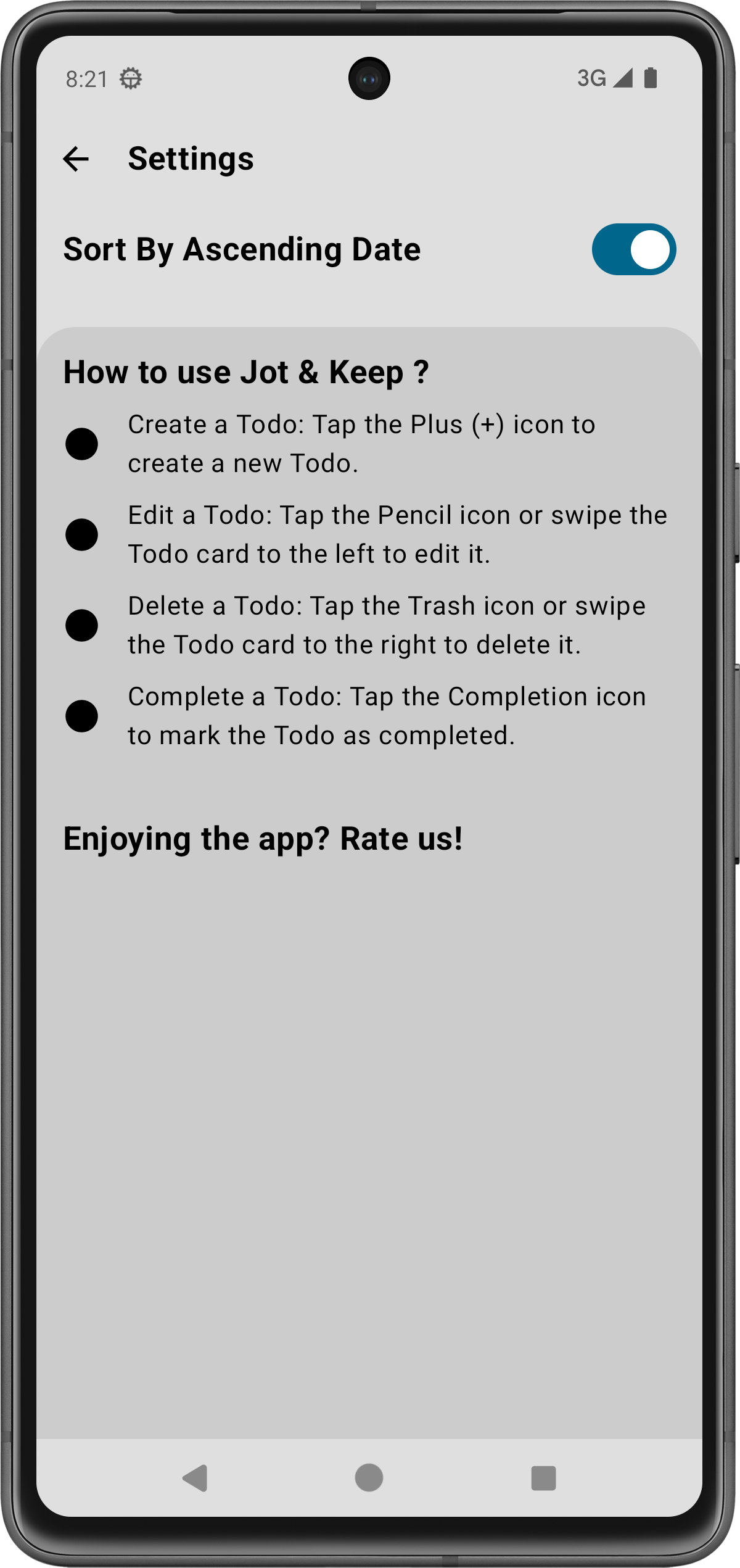 Setting screen