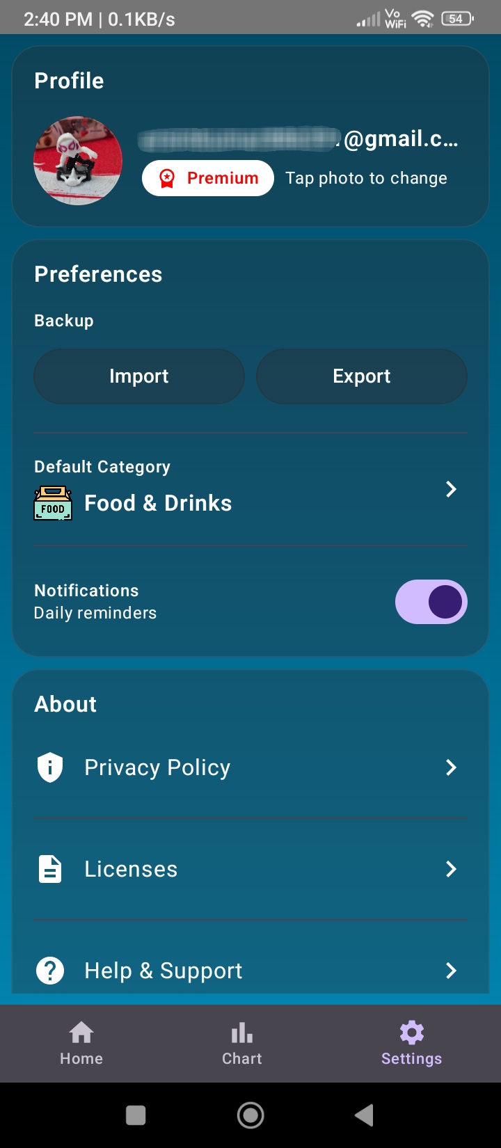 Settings screen preview of Kakeibo